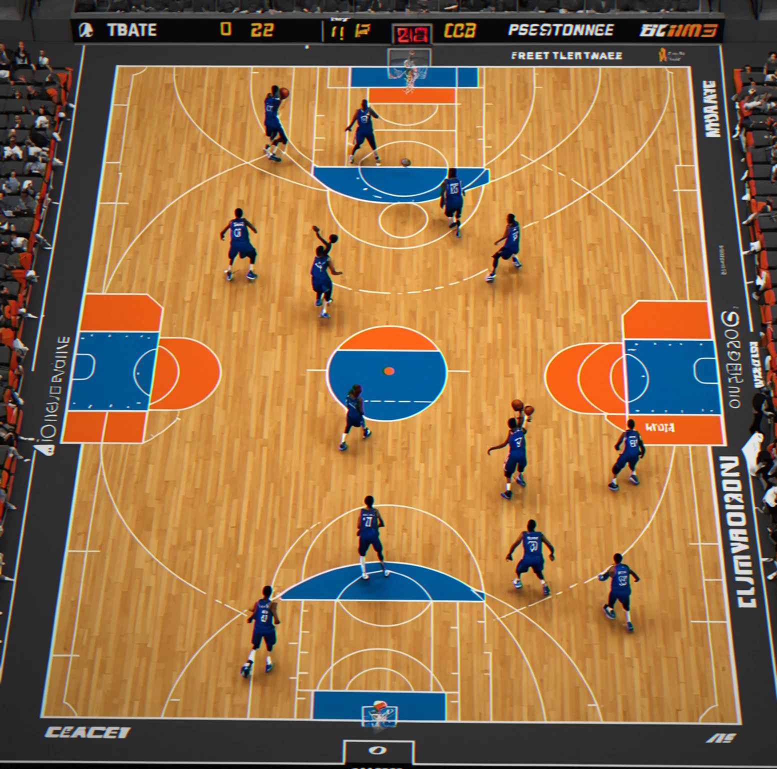 Point guard sets a screen on the wing with the rest of the offense spread out and ready