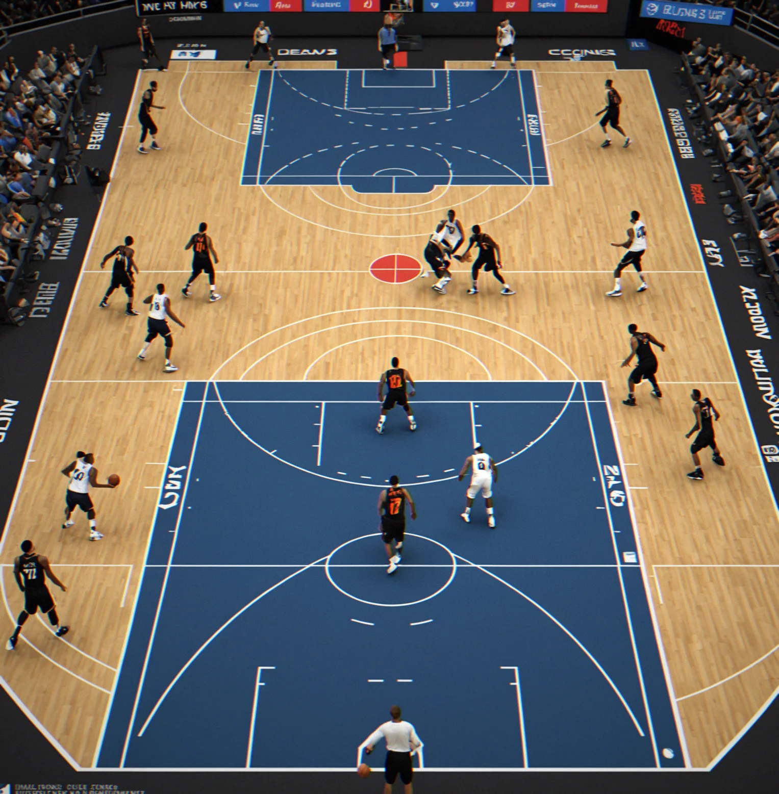 Four players spread out on the perimeter while the ball-handler reads if the weak side is helping