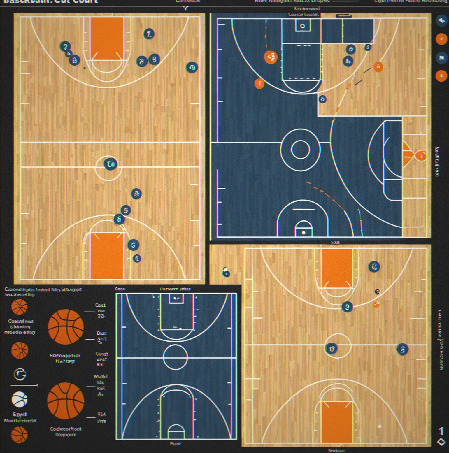 Basketball court diagram showing man defense assignments with closeout angles